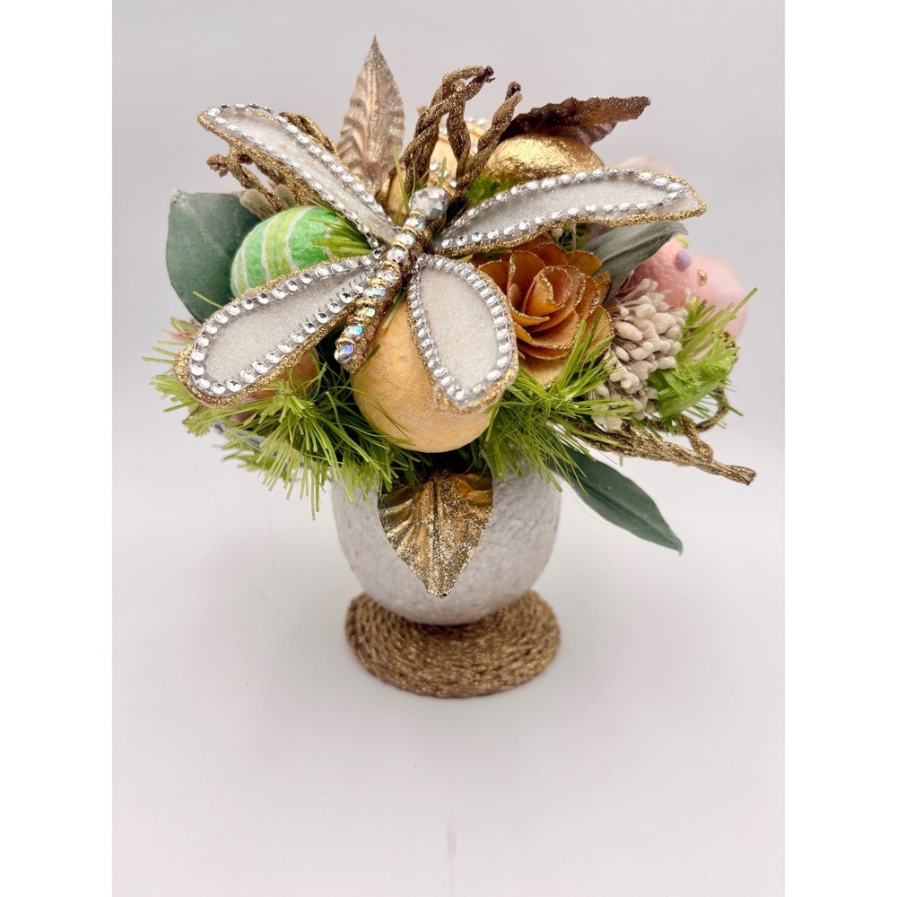 Sparkling Capiz She'll Easter Egg Arrangement Dragonfly Floral Vase Spring Decor - Picture 2 of 7